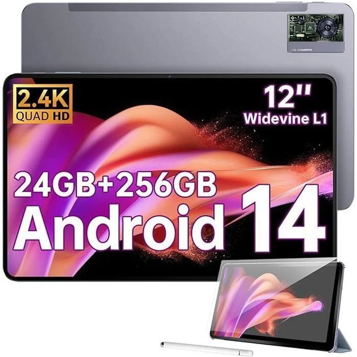 Tablette Tactile OUKITEL OT5S Écran 12 2.4K 24Go+ 256Go/2To 8250mAh/18W 16MP+8MP Tablette Android 14 Dual 4G/GPS/Face ID Gris