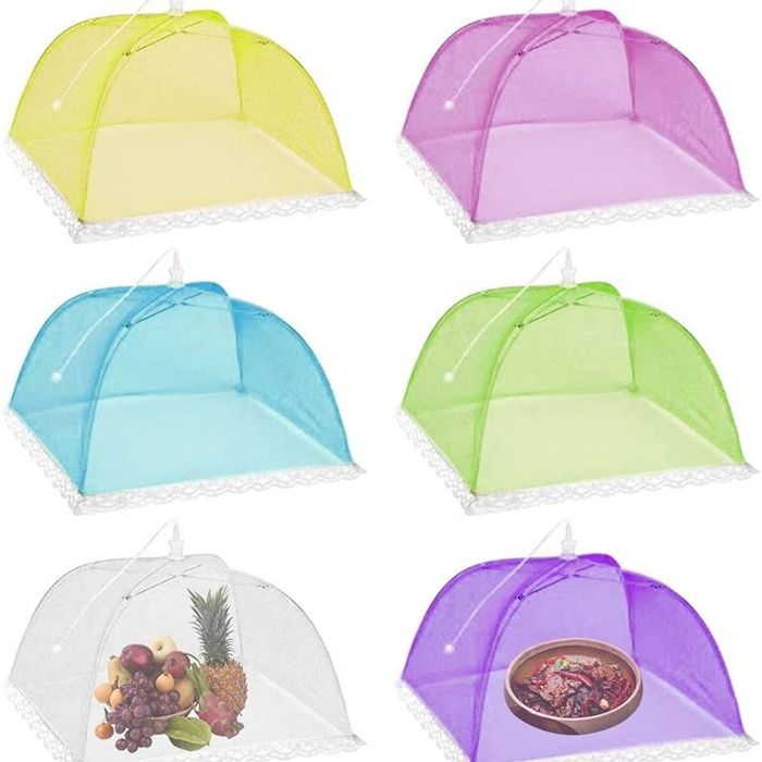 Housse Anti-Insectes Pliable 43x43cm en Nylon Réutilisable pour BBQ Pique-nique Camping Protection Légère et Portable 6 Couleurs