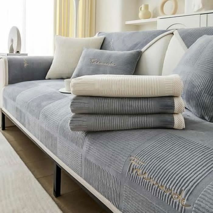 Housse de canapé dangle forme L 1/2/3/4 places - velours extensible antidérapant universelle pour salon Gris 90 x 180 x 1 cm
