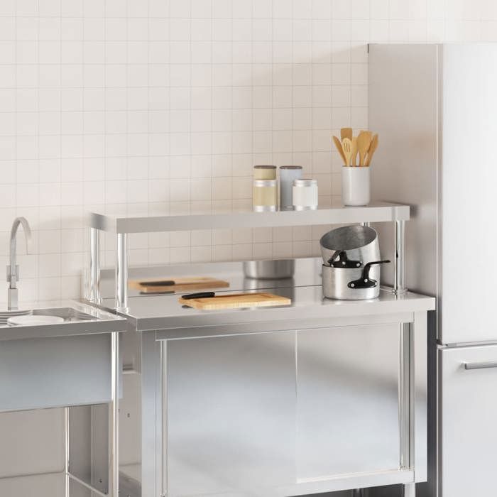 Elégance-Chic Étagère de table de travail inox - 110x30x35 cm - Montage Simplifié - Résistant_001647811