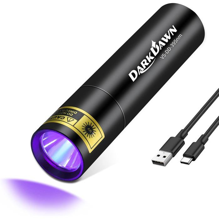 lampe de poche UV 395 nm rechargeable USB -C LED Woods Light MINI LAMPE noire portative puissante détecteur durine sèche