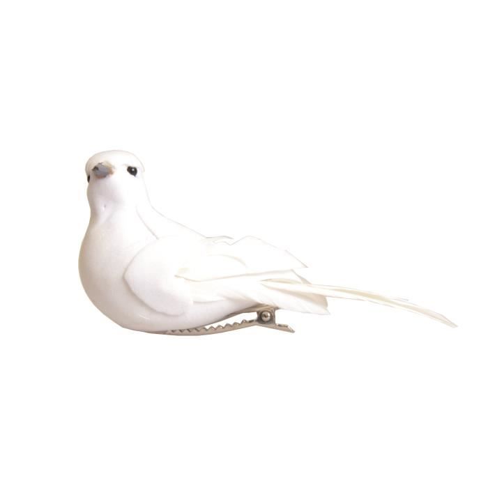 Oiseaux décoratifs blancs (sur pince) 2 pièces - Artémio Blanc
