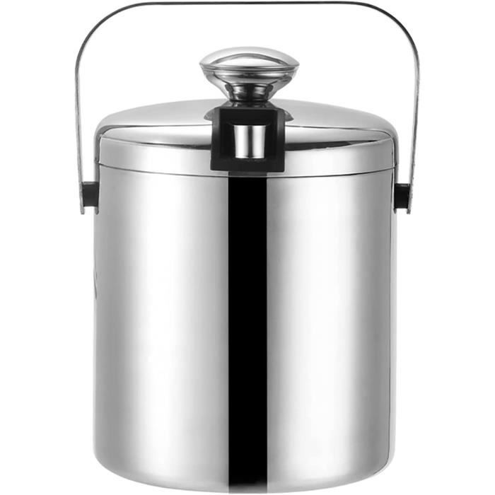 Seau à Glace Isotherme En Acier Inoxydable 7L - Double Paroi, Garde Le Froid 24h, Avec Couvercle, Pinces Et Décapsuleur