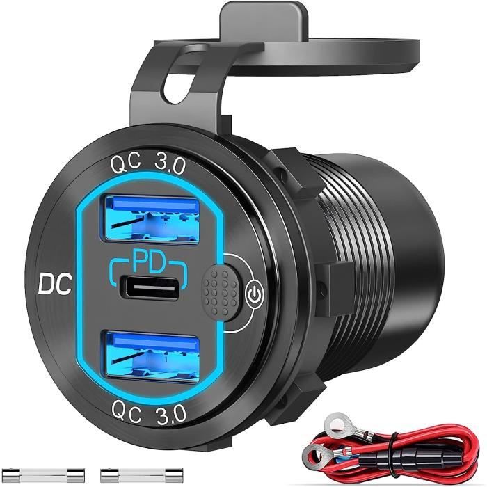 Prise Usb Voiture 12V24V Encastrable Chargeur 56W Aluminium Double 18W