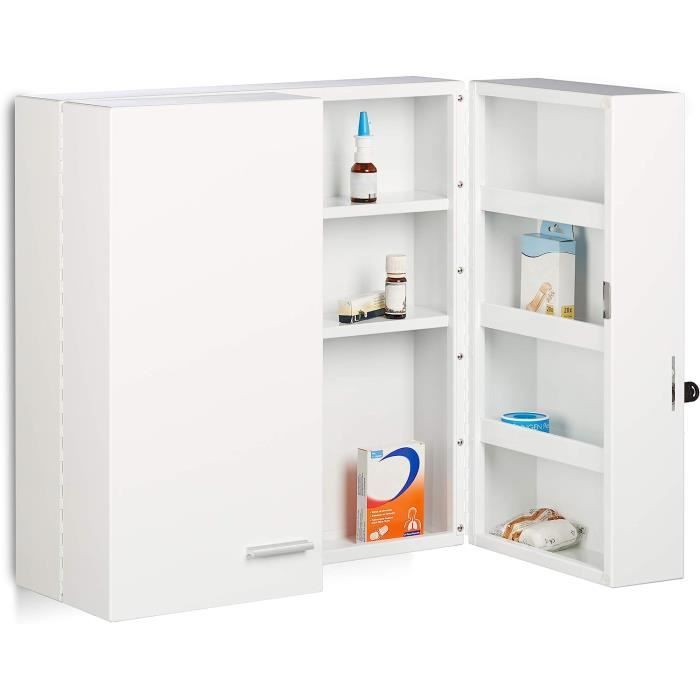 armoires à pharmacie - armoire xxl métal acier 2 portes fermables blanc 11 compartiments hxlxp: 53 x 20 cm