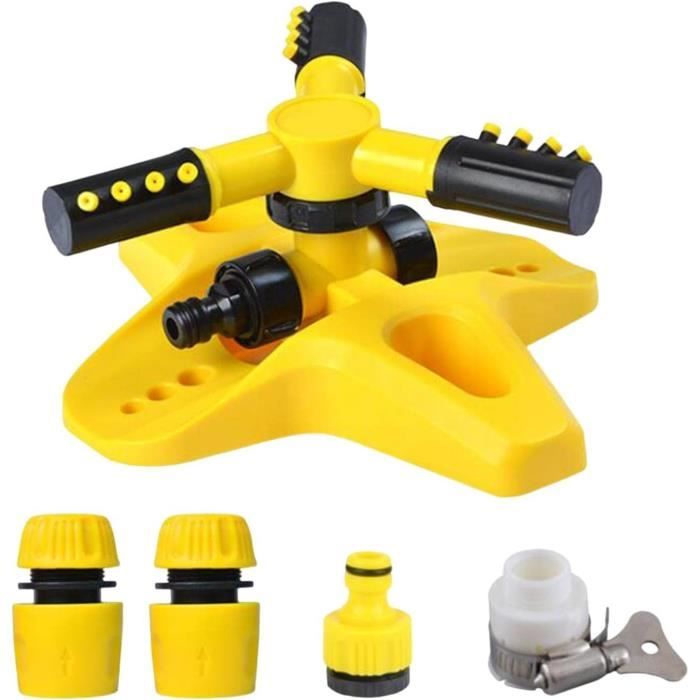 DmDoyy Lot De 4 Arroseurs De Jardin Rotatifs 360° – Arrosage Automatique Réglable 90°/180°/360°, Portée Jusqu'à 10 M, Idéal Pelouse, Jardin, Potager, Jaune