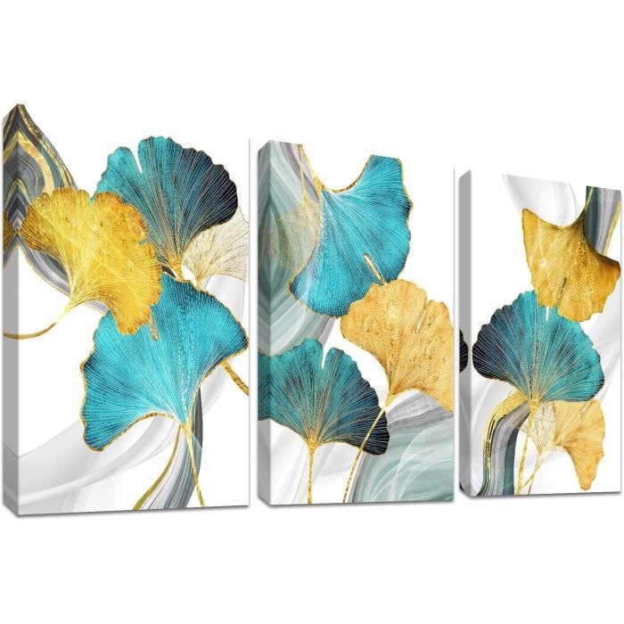 Peinture Par Numéros Feuilles De Ginkgo Bleu Doré – Kit Complet Pour Débutants, Décoration Murale 40x50 Cm