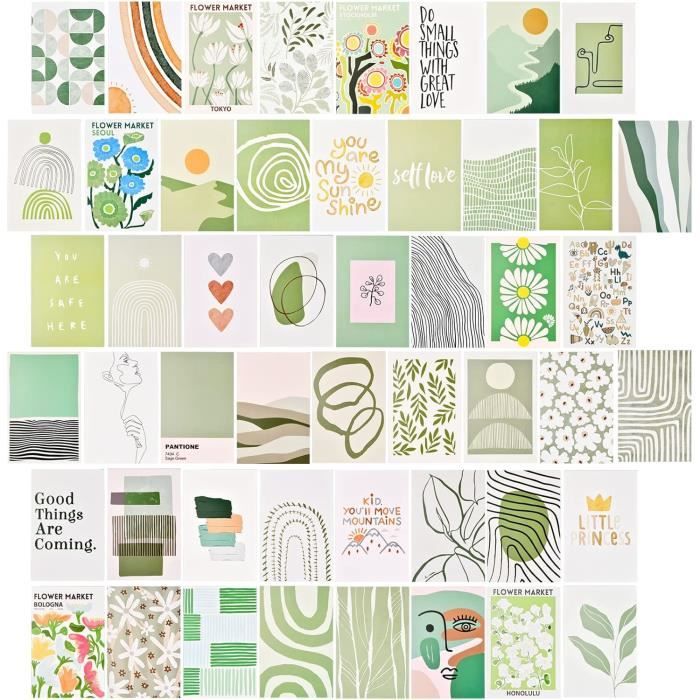 Kit De 50 Cartes Postales/collage Mural Ehuihuan - Posters Décoratifs Verts Pour Chambre, Bureau, Décoration Créative - 11