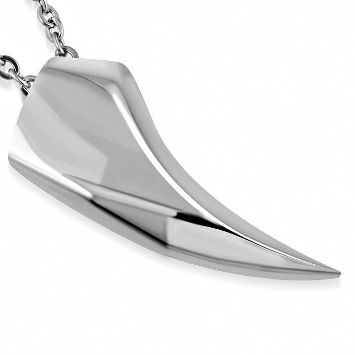 Pendentif - Acier - Dent de loup - Inoxydable - Argenté - Mixte