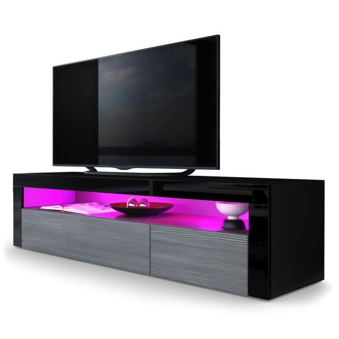 vladon meuble tv bas valencia en noir mat - avola-anthracite - noir haute brillance