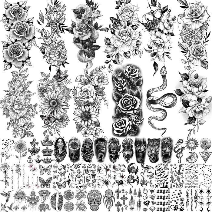 15 Feuilles De Tatouages éphémères Fleurs Roses - Temporaires, Pour Femme, Motif Bras