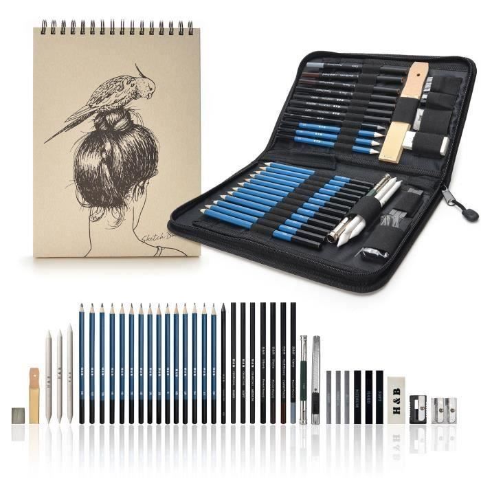 Agptek Set Croquis Dessin Set De Crayon De Dessin Au Graphite 41 Pieces Avec Carnet A Dessin Set De Crayons Croquis Pour Achat Vente Carnet De Croquis Agptek Set Croquis