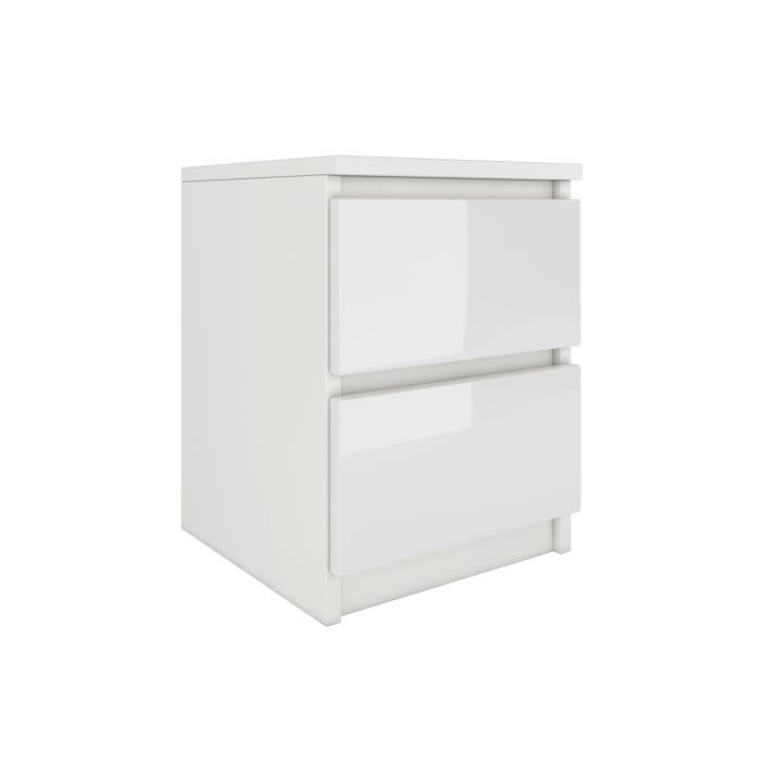 aster t2 - table de chevet 2 tiroirs style moderne - 40x30x30 cm - table de nuit - meuble d'appoint - blanc brillant
