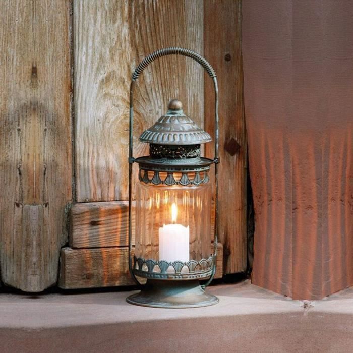 Lanternes à bougie décoratives Sungmor Porte-Bougie en métal à l'épreuve du  Vent, Style Ancien, 39 cm Chandelier décorat 43341