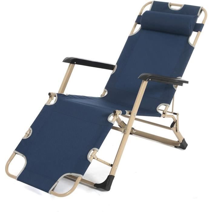 Chaise Longue, Chaise De Plage Pliable, 5 Positions Réglable, Porte