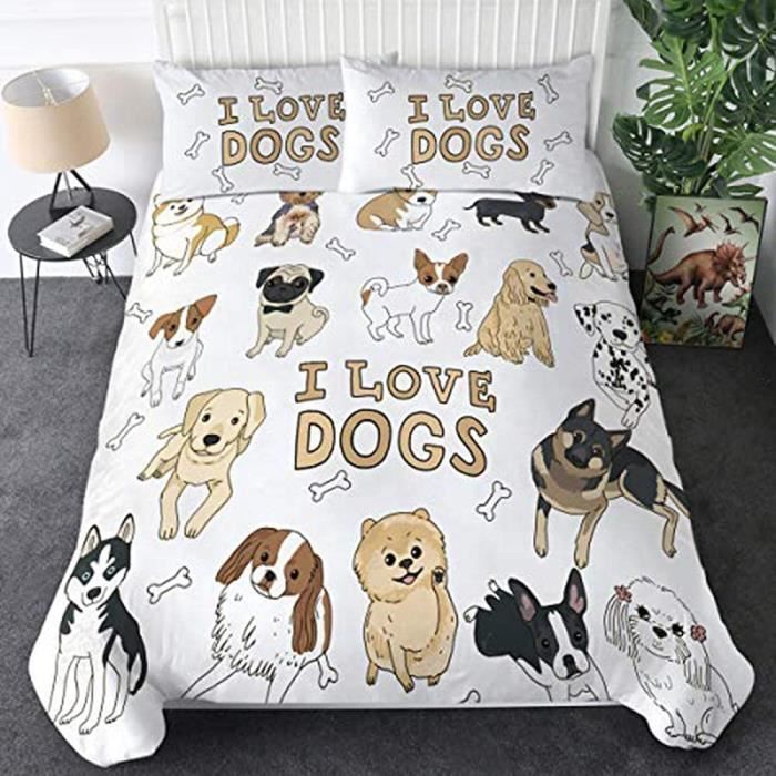 Housse De Couette Chien Animaux Noir Et Blanc Parure Housse Fermeture