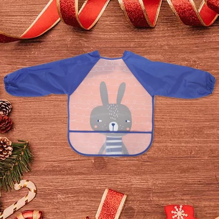 Happy Cherry - Tablier Imperméable Peinture Bébé pour École Maternelle Bavoir Manches Longues Garçon Fille pour Alimentation Dessiner Manger Jouer à des jeux 2 Pièces Enfant Blouse - 6-12 Mois - Bleu