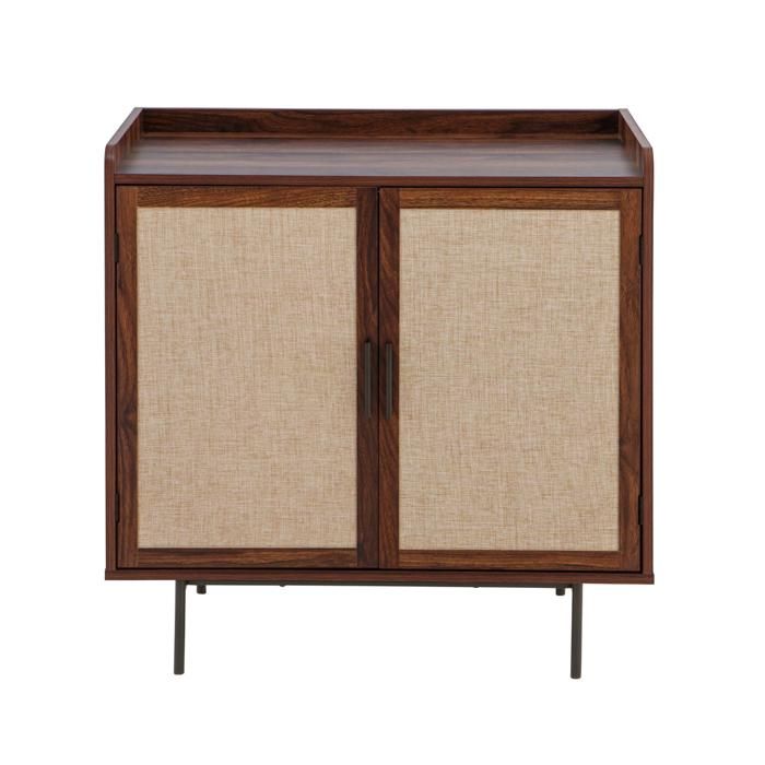 CALICOSY - Buffet 2 portes décor noyer avec façades en tissu L80 cm - JETSON - Bois foncé