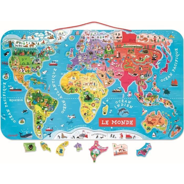 Puzzle Carte Du Monde Magnétique En Bois - 92 Pièces Aimantées - 70 X ...