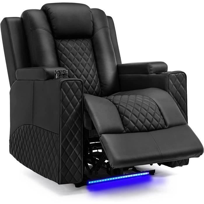 Fauteuil Eclairage LED Sofa Châssis Home Theater Shake Rotating Recliner Sofa With 2 porte-gobelets Noir