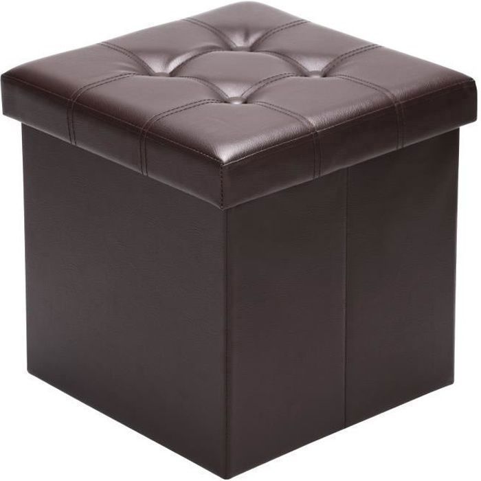 Tabouret cube avec espace de rangement Pouf 38x38x38cm Coffre de rangement en similicuir 40L Repose-pied siège brun