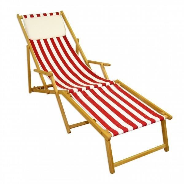 chaise longue pliante - erst-holz - 10-314nfkh - rouge et blanc - bois naturel - dossier réglable