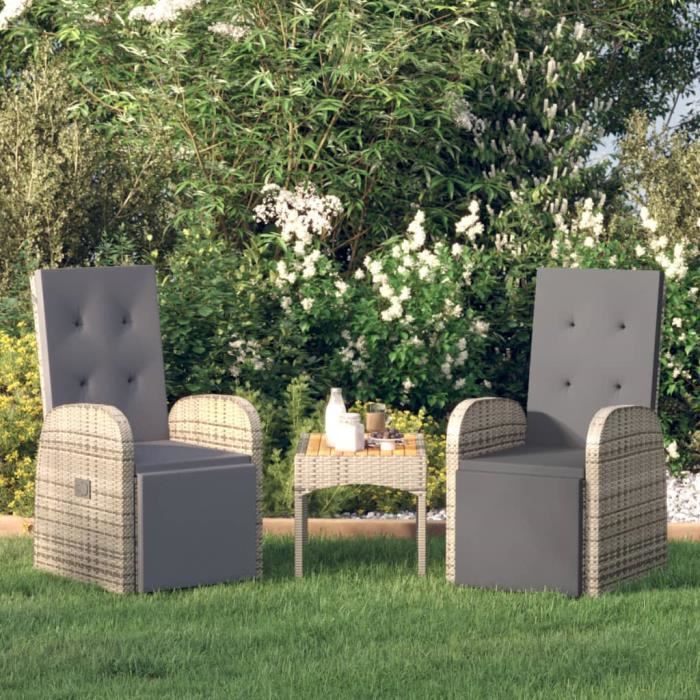 chaise de jardin inclinable en résine tressée gris - famirosa