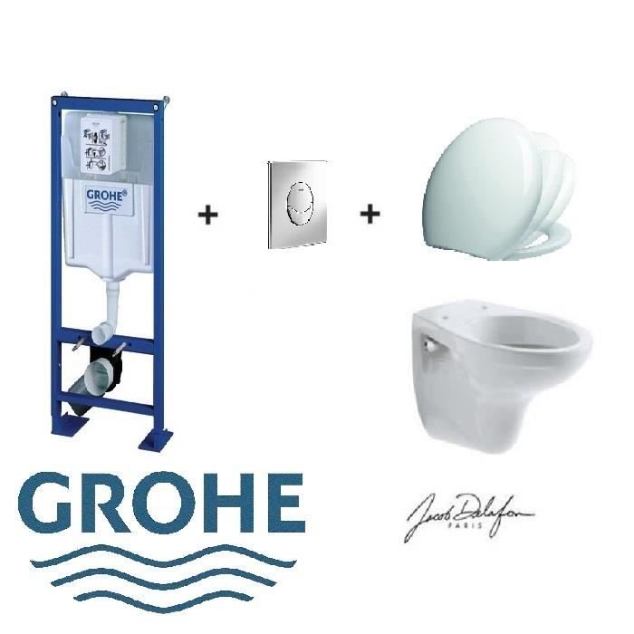 Pack Complet Wc Suspendu Bati Grohe Sl Autoportant Plaque Chrome