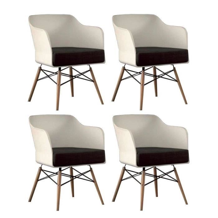 lot de 4 chaises design nordika - inside - coque blanche et hêtre massif - confortable et tendance
