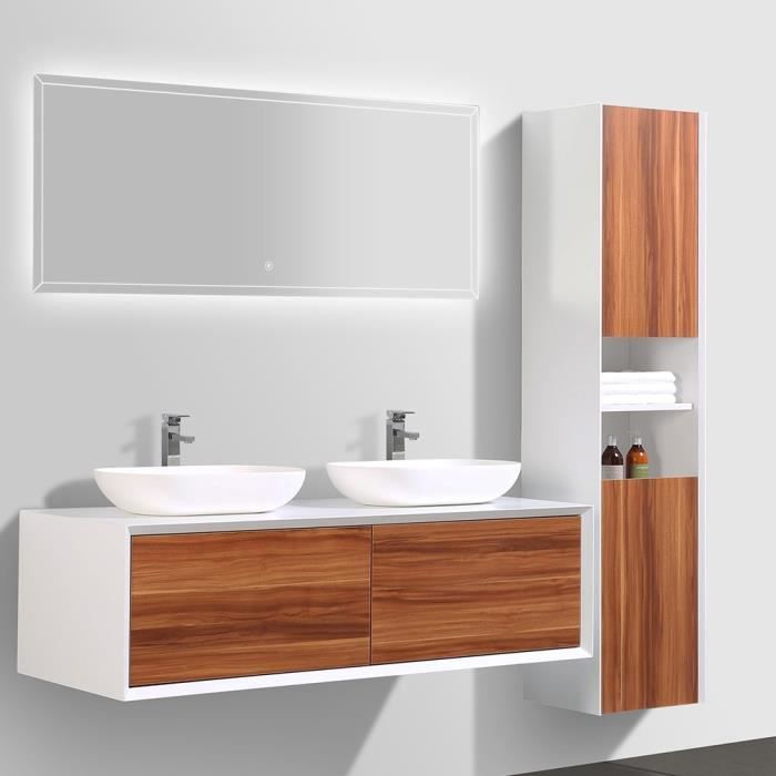 Meuble De Salle De Bain Double Vasque Avec Colonne De Rangement