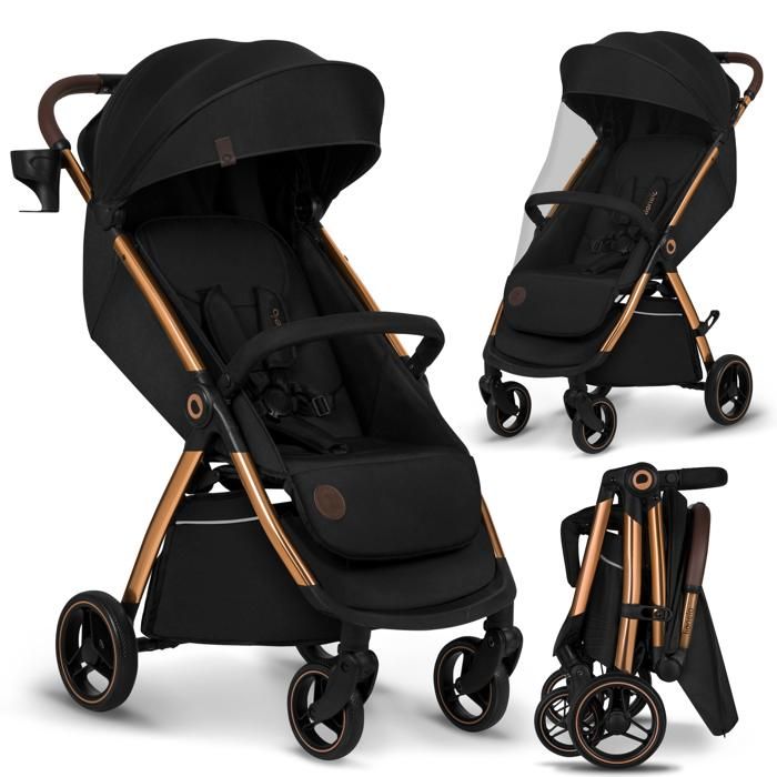 Poussette bébé compacte LIONELO Ingrid - Jusqu'à 22 Kg - Légère & pliable - Noir