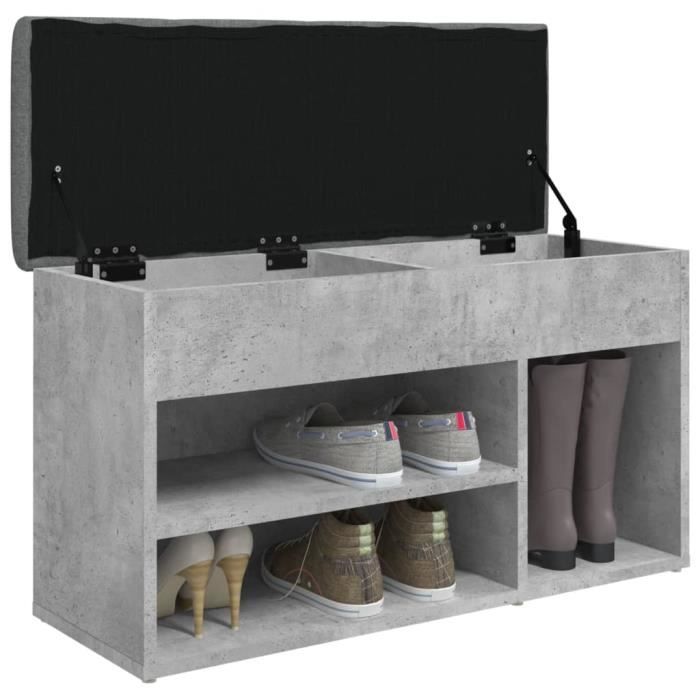 Banc à chaussures - MOTHINESSTO - Modèle Qqmora - Gris béton - Bois dingénierie - Coussin noir