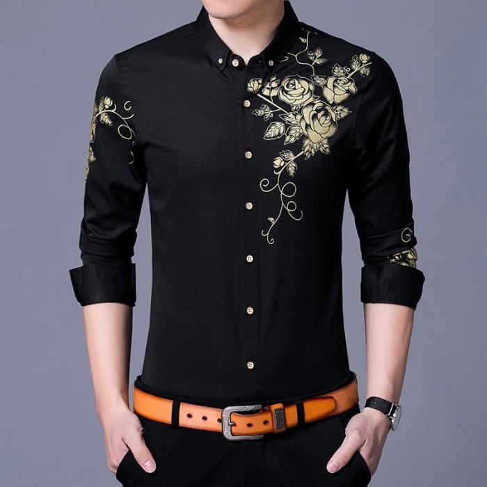 Chemise Homme Business Manche Longue Marque Luxe Imprime Chemises
