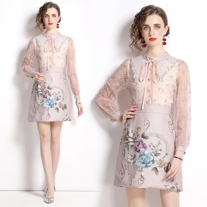 Robe longue femme blanche boutons manches longues