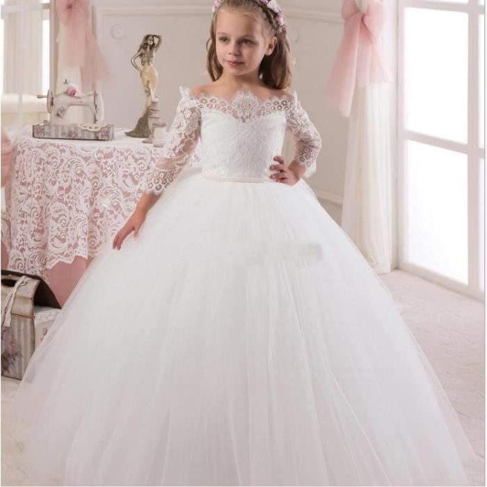 Robes De Fille De Fleur Papillon Romantique Premiere Robe De Communion Fete D Anniversaire Sweet Design Dentelle Elegante Blanc Achat Vente Robe Cdiscount