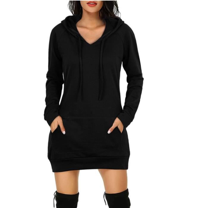 Robe Sweat Femme Sweat Long a Capuche Sweat a Capuche Long Robe Pull avec Poche Robes Casual Robe Sweat Noir Noir Cdiscount Pret a Porter