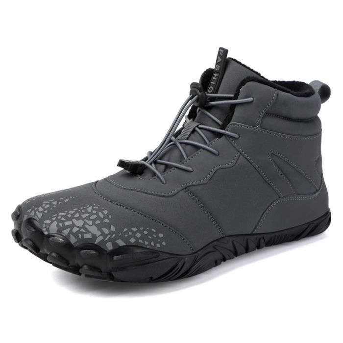 Chaussures de Trail Running Homme Femme INSFITY - Minimalistes Double Polaire Extérieur Barefoot Shoes - Gris