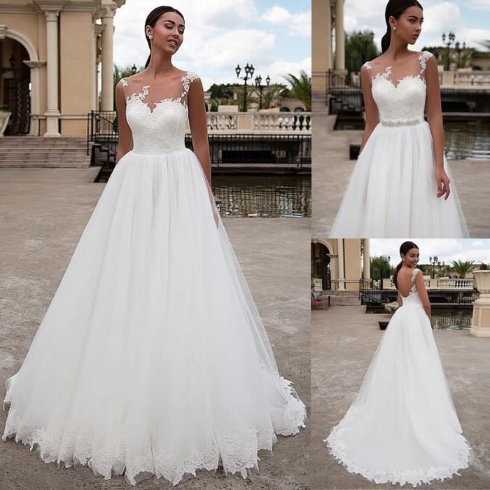Degagee Une Ligne Robe De Mariee Avec Ceinture Et Dentelle Appliques Sans Manches Robe De Mariee Blanche Blanc Achat Vente Robe De Mariee Cdiscount