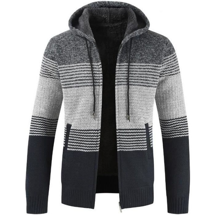 Sweat à Capuche Homme Hiver - Cardigan Polaire Doublé, Fermeture éclair Complète, Manches Longues, Mix Coton