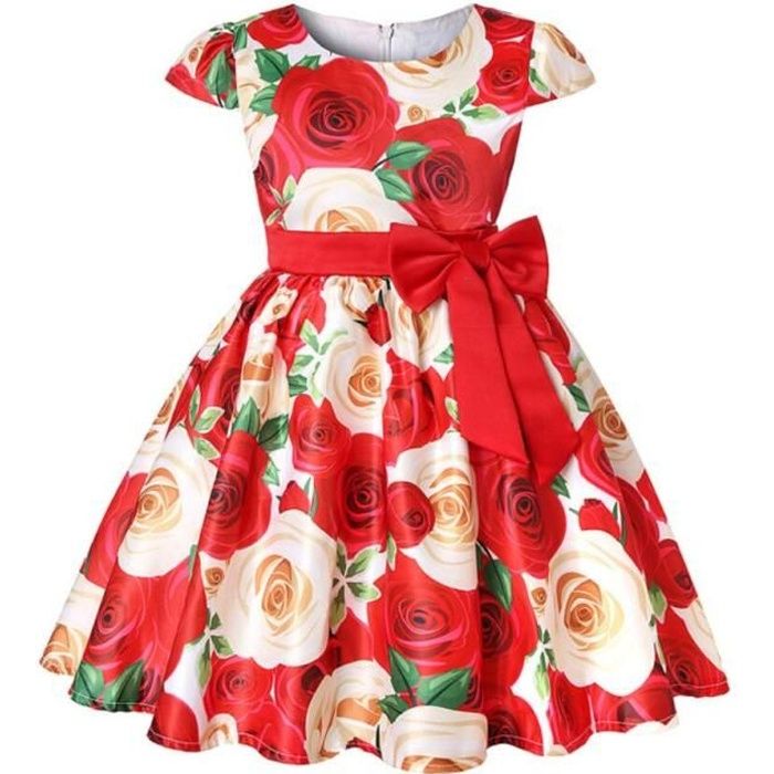 Robe Patineur Été Fille 7-13 Ans A2Z - Imprimé Floral Bleu Orange - Ceinturée Pour Fête Et Danse
