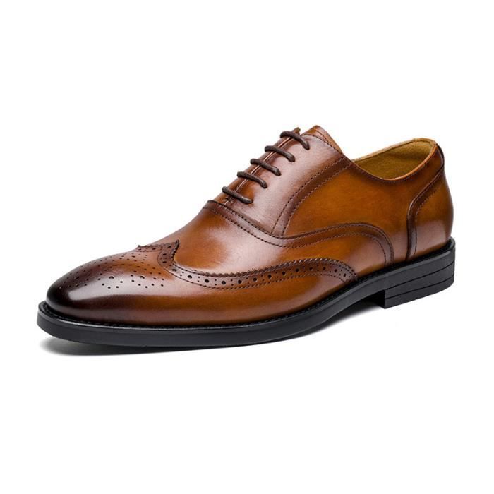 Derby homme à Lacets en Cuir Mariage Oxford Business Brogues Brun clair