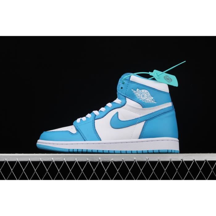 Chaussure de basketball Jordan 1 AJ1 blanche et bleue pour homme