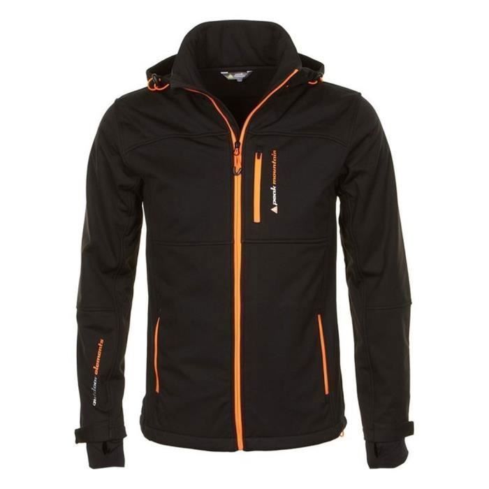 Veste Softshell enfant Peak Mountain Ecanne noir orange 12 ans