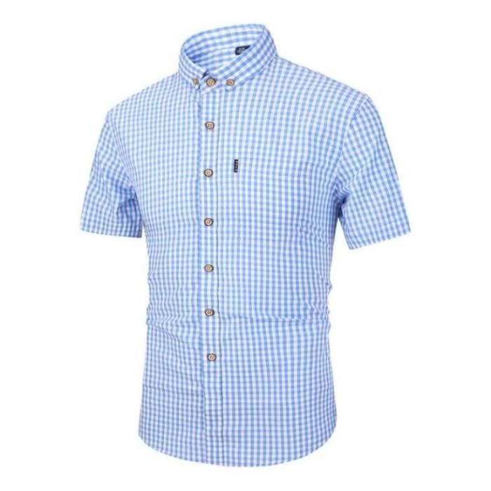 Chemise manche sale courte carreaux homme