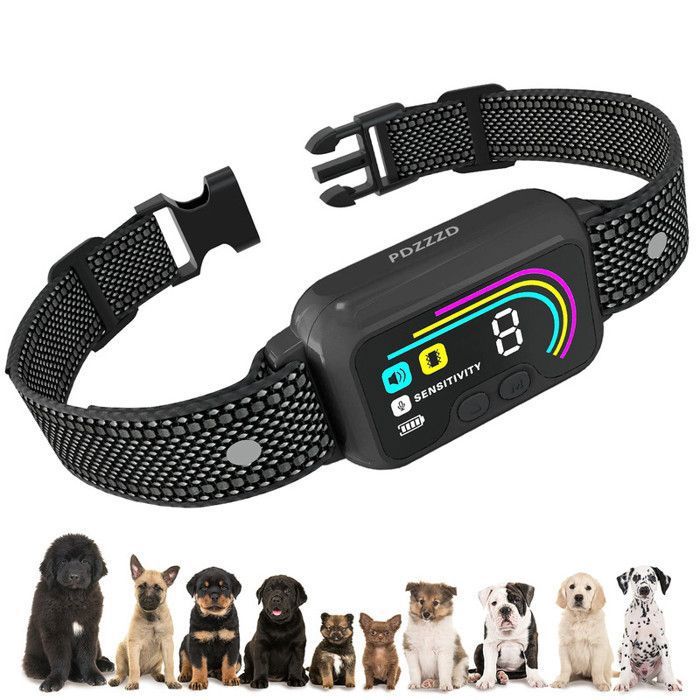 Comparer les prix de Collier Anti Aboiement Automatique pour Chien Rechargeable - 4 Modes 8 Sensibilité Intelligent - IP67 - Noir