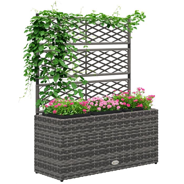Jardinière Outsunny Résine tressée imitation rotin 84x30x107cm Gris clair