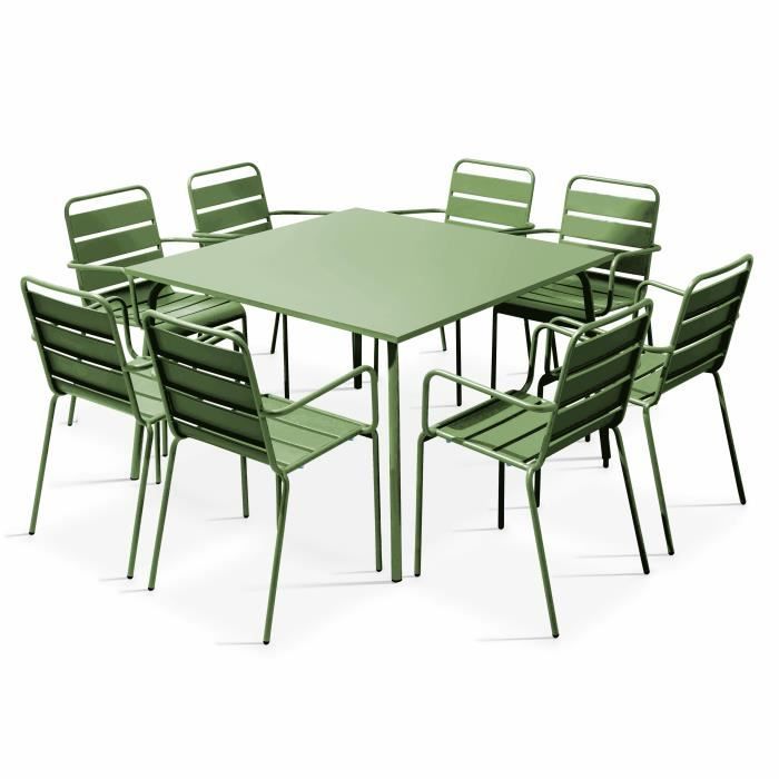 Ensemble table de jardin et 8 fauteuils - OVIALA - Palavas - Acier - Vert Cactus