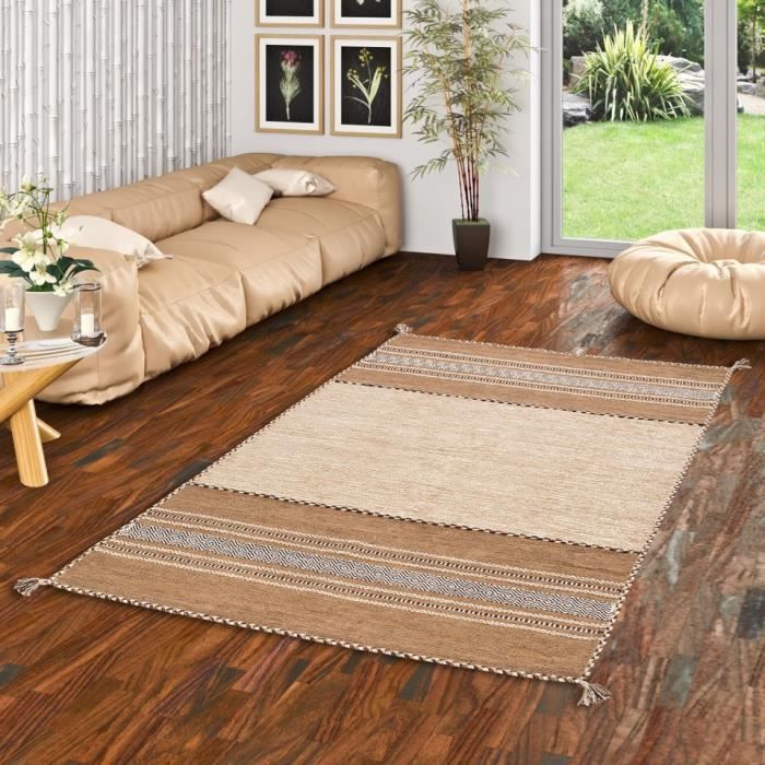 Tapis kilim - PERGAMON - Navarro - Naturel - Brun