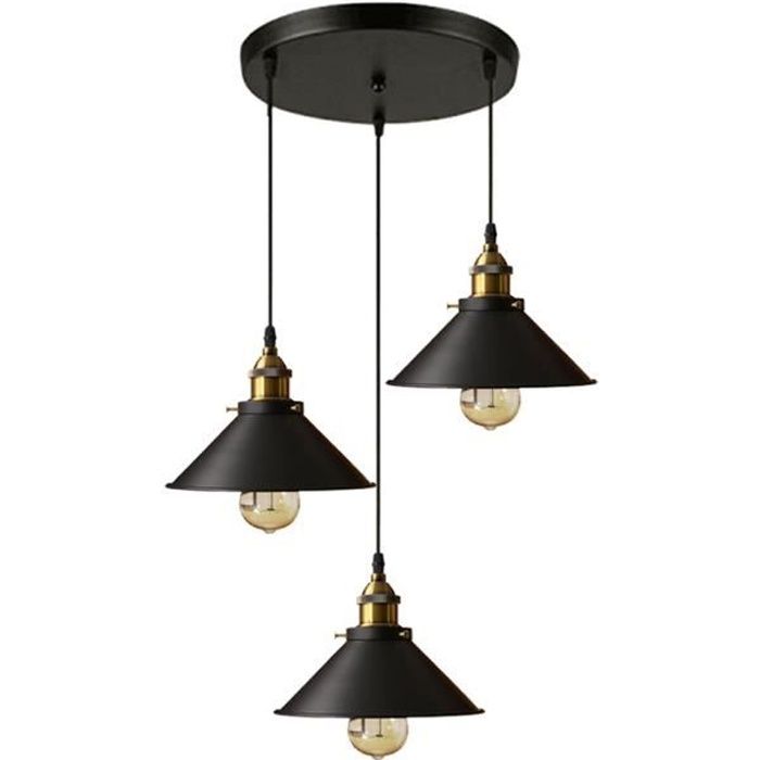 3 Lampe Lustre Metal Disque Rond Suspension Chapeau Industrielle