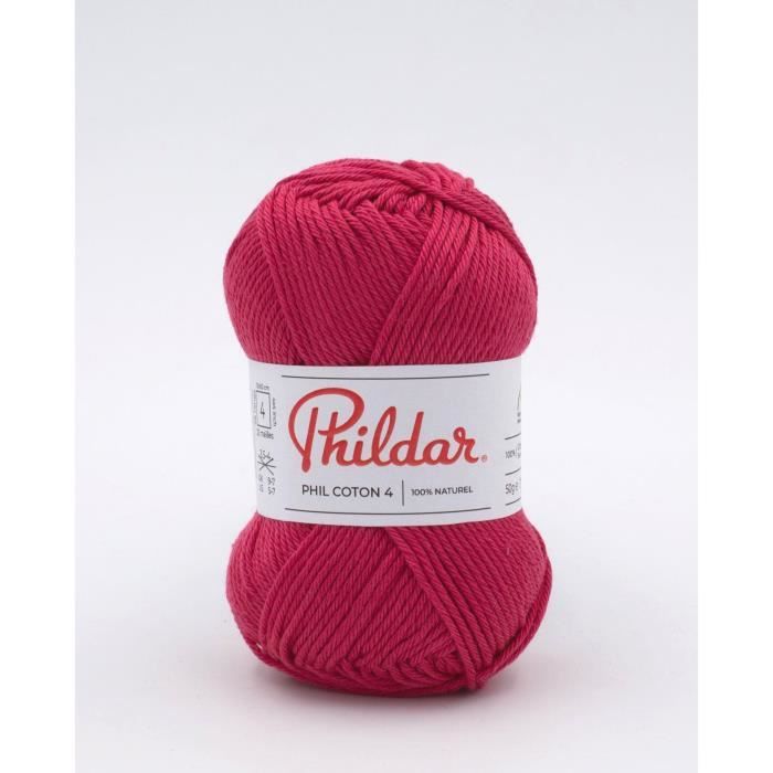 Laine à Tricoter Phildar Phil Charly - 100% Acrylique, Pelote De 50g (env. 114m), Aiguille N°4 - Lot De 10 Pelotes Couleur Burgundy
